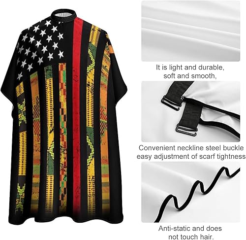 Miniatura 4 de African Kente - Capa de peluquería con bandera de línea roja delgada de EE. UU., delantal profesional de corte de pelo, para niños y niñas