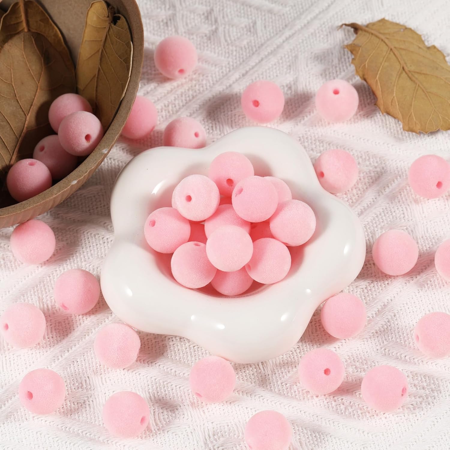 40Pcs 16mm Winter Christmas Velvet Beads Fuzzy Flocking Spacer Beads for DIY Jewelry Bag Chain Phone Chain Pen Bead Christmas Tree Decor (Pink) - Image 4