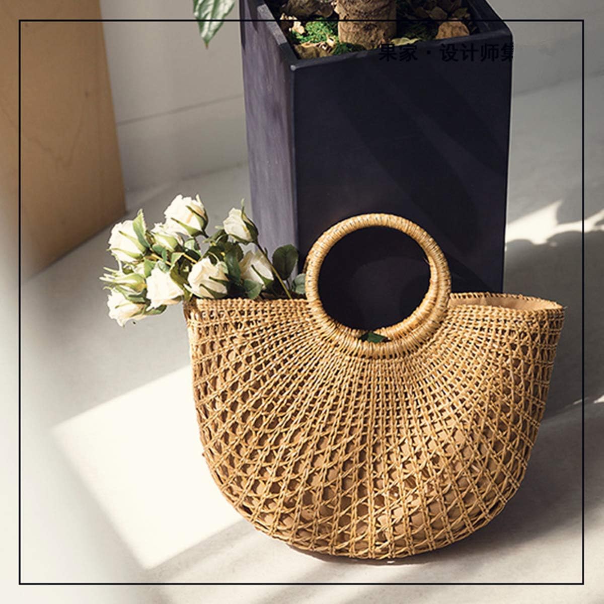 Miniatura 8 de JOLLQUE Bolsa de playa de paja para mujer, bolsas tejidas a mano, bolsos de paja de verano, Amarillo