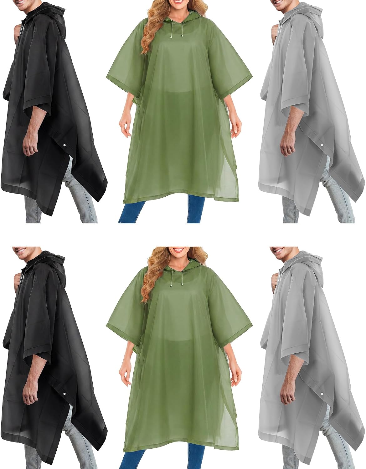 6pack Reusable Rain Poncho Adult