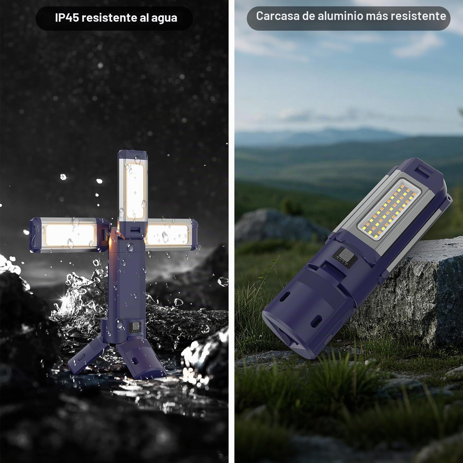 Lampara Camping Telescópica Recargable 10000 Mah, 4000 Lm, Giratorias 270°, Control Remoto, IP45 Impermeable, Cálido/Blanco/Natural, Luz de Camping Aluminio con Temperatura de Color Ajustable