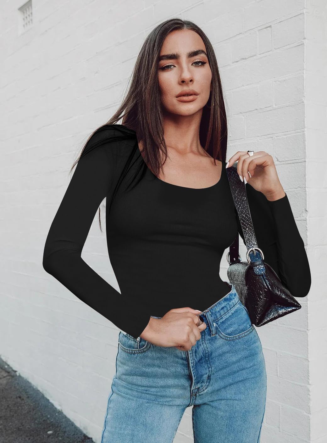 EUYZOU Long Sleeve Shapewear for Women Tummy Control Tops Square Neck Thermal Shirts Body Shaper Compression Top - Image 2