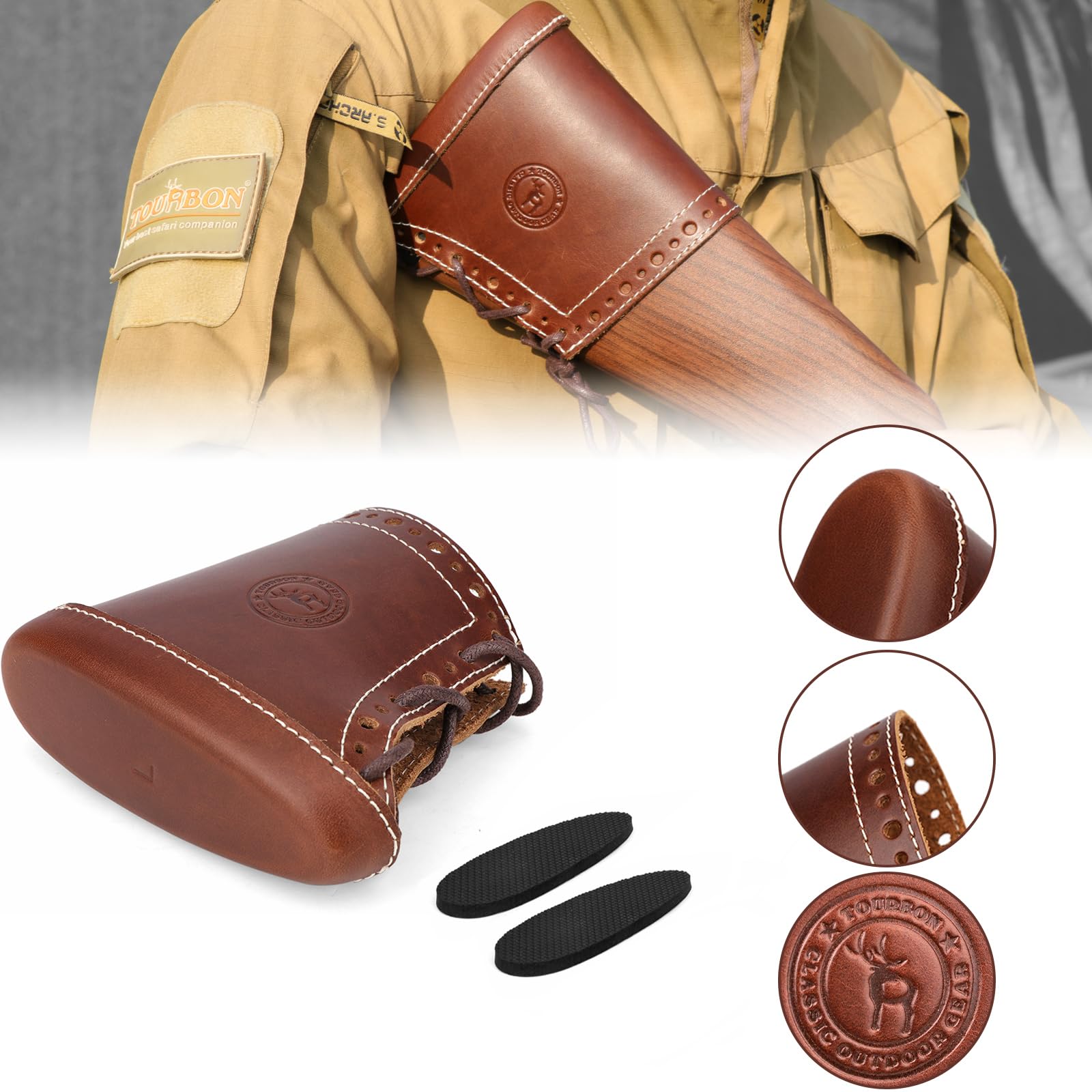 Almohadillas de Retroceso de Cuero Genuino para Escopeta y Rifle, Almohadilla Ajustable para Culata