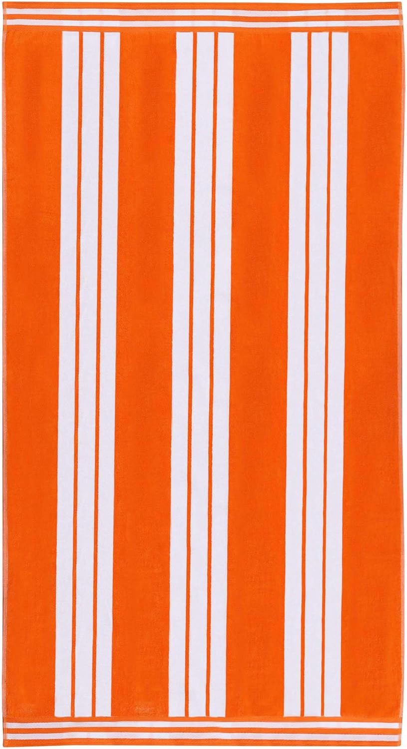 Superior Cotton Cabana Striped Beach Towels, Colorful Towels for Adult, Kid, Pool, Swimming, Sand, Travel, Large Oversized, Absorbent, Fast Drying, Bath Basics, Cabana Collection, 1 Piece, Orange - Image 2