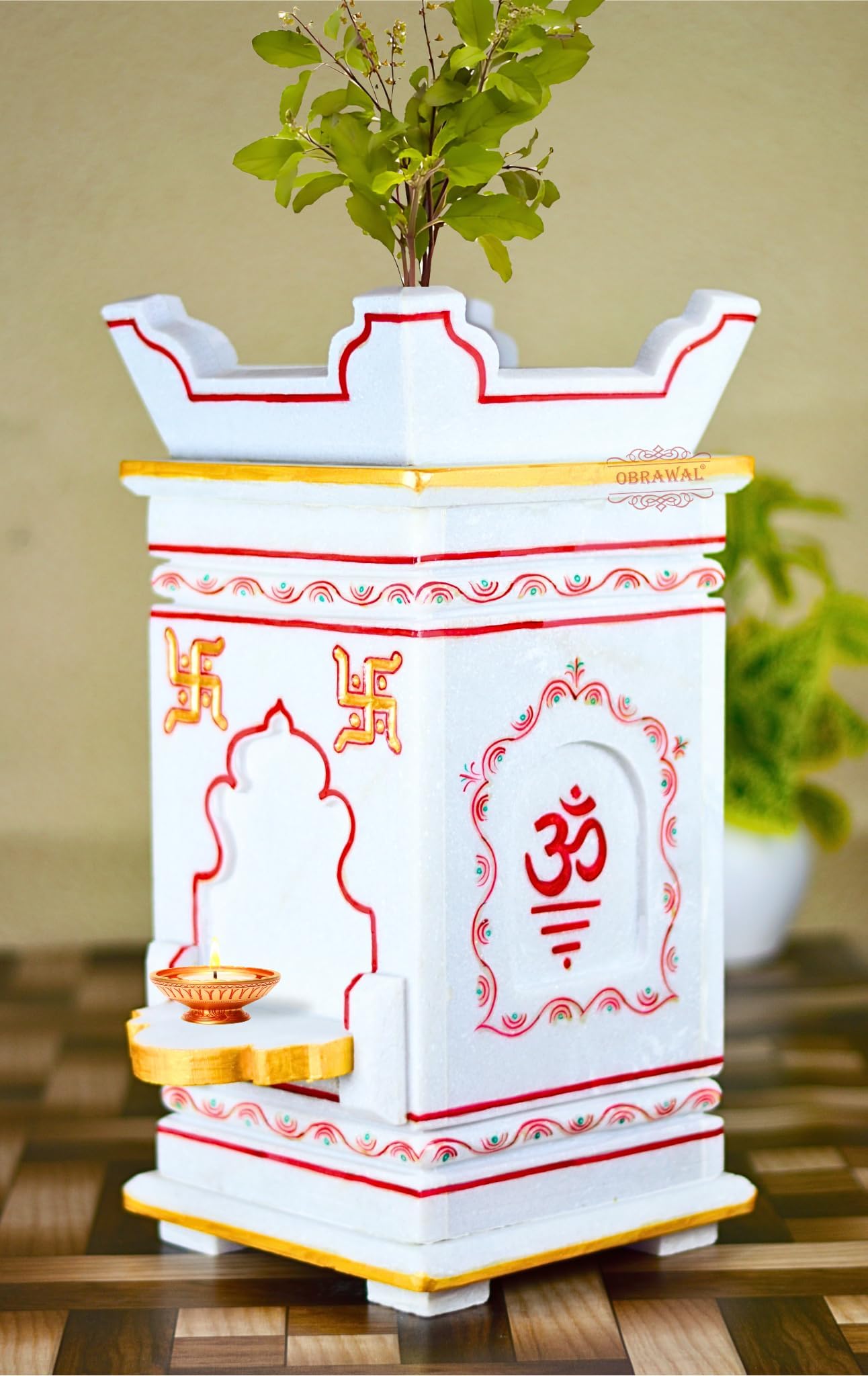 Marble Tulsi Pot | Tulsi Planter | Gardening Tulsi Planter | White Marble | Hand Painted - 16 x 7.5 x 7.5 inch, Approx. [HxLxW]