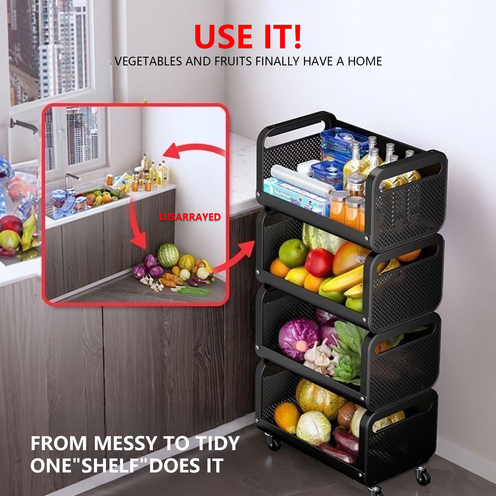 Wilitto Chariot à Fruits Et Légumes Fin à Roulettes Avec