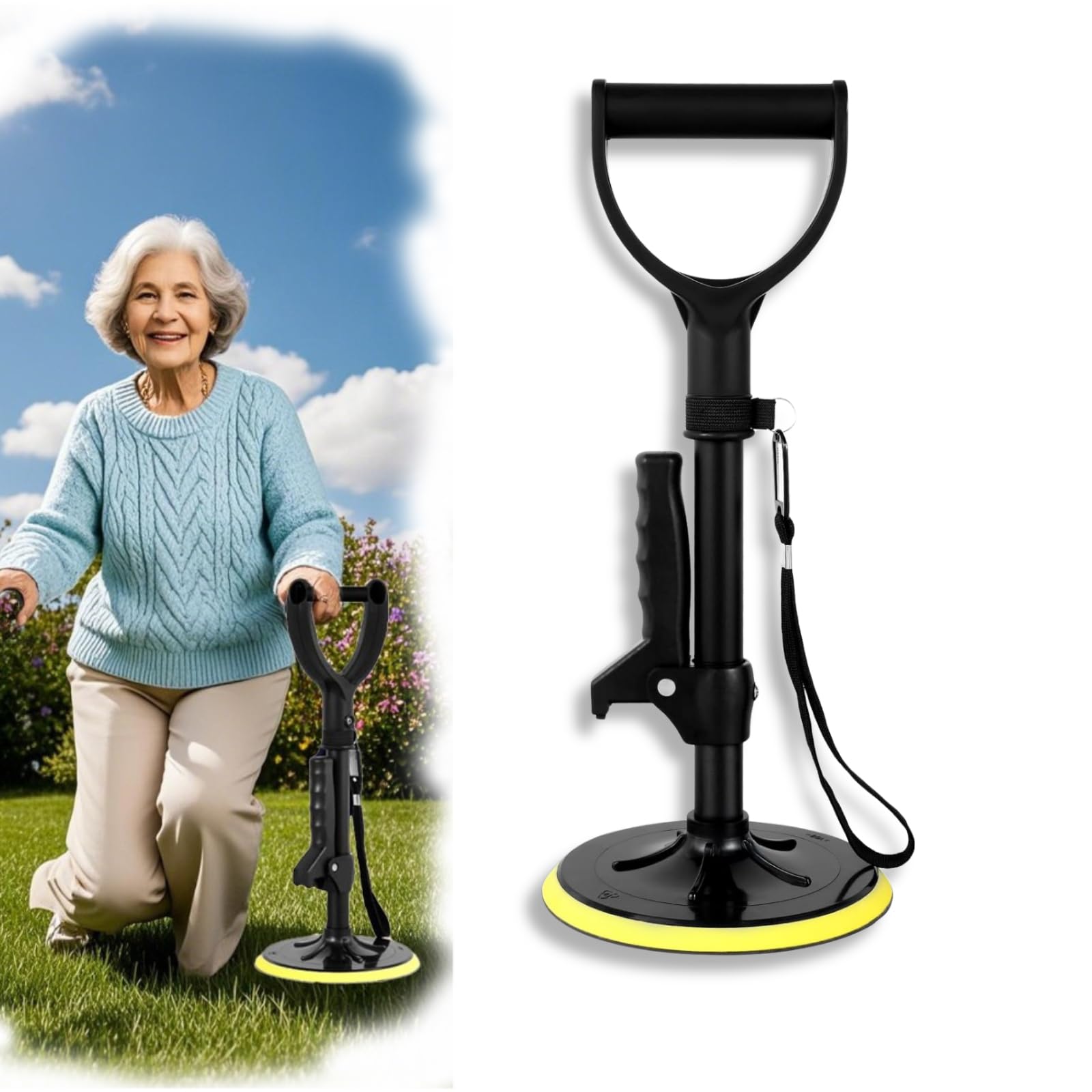 Supporto regolabile in altezza e rialzo per la mobilità (41-61 cm) – Dispositivo di assistenza per anziani con base antiscivolo, aiuta anziani e disabili a stare in piedi, camminare in