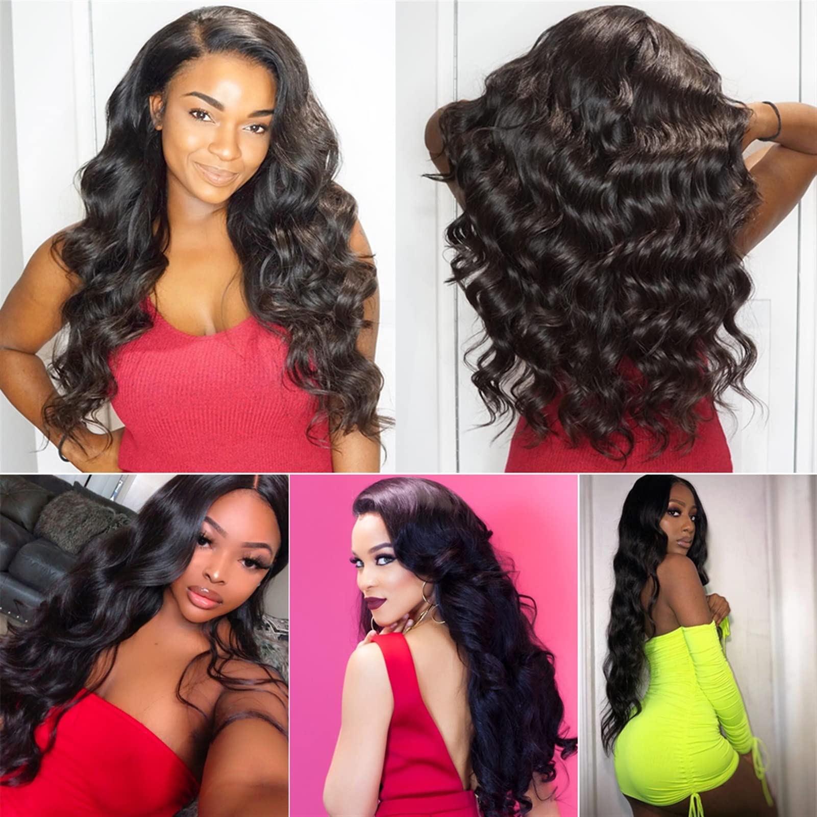 Paquetes de Cabello Onda corporal 3 PCS TRABAJA Y 1 PC Paquetes de cierre peruanos Paquetes de tejido for el cabello con 4x4 Cierre de encaje Remy Human Hair Weave Bundles for mujeres negras Extension