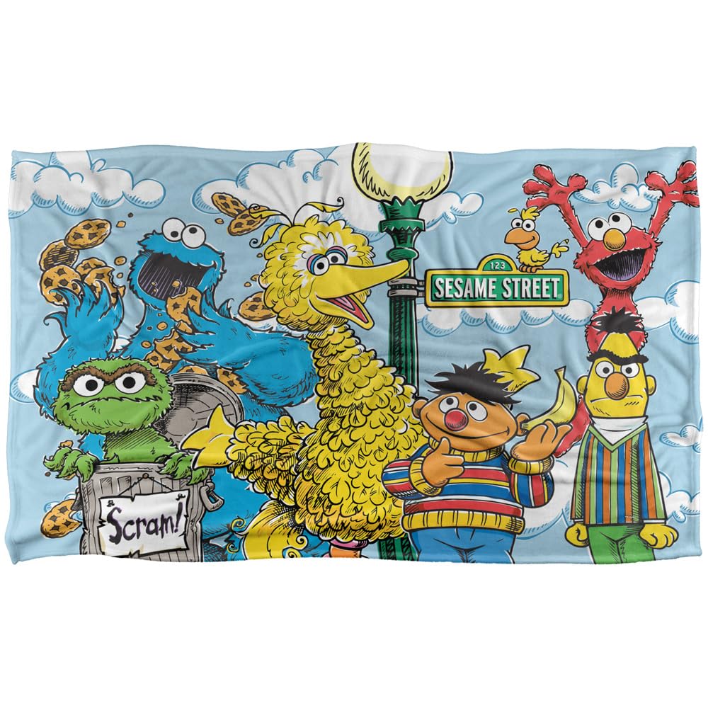 Manta Barrio Sésamo infantil pequeña de 91x147 cm con textura extrasuave de microfibra