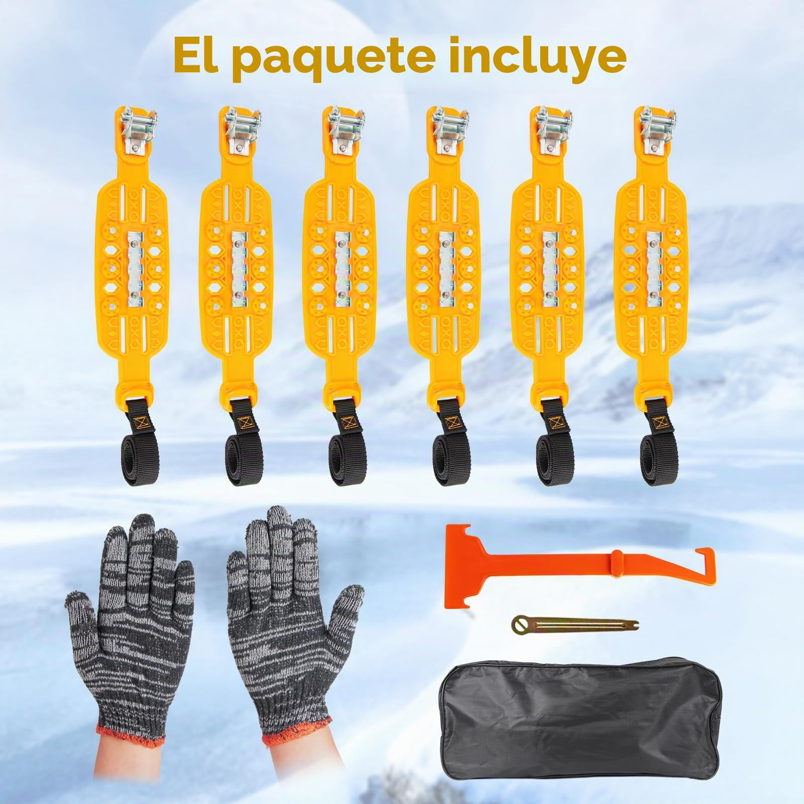 Cadenas de nieve universales para coche – 6 piezas antideslizantes de emergencia para neumáticos – Cadenas de tracción ajustables para TPU Van Camión SUV