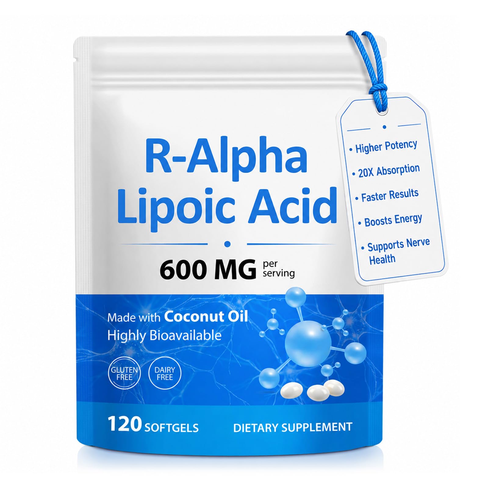 R-Alpha Lipoic Acid 600mg Support Nerve Health & Daily Vitality, Sugar Free