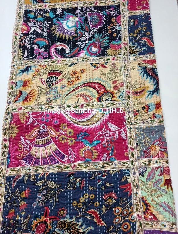 Cobija reversible con estampado floral Mullti de tamaño Queen/Twin/King Mullti con estampado floral menos Mukut, colcha india Kantha con costuras étnicas, colcha bohemia con estampado floral Kantha