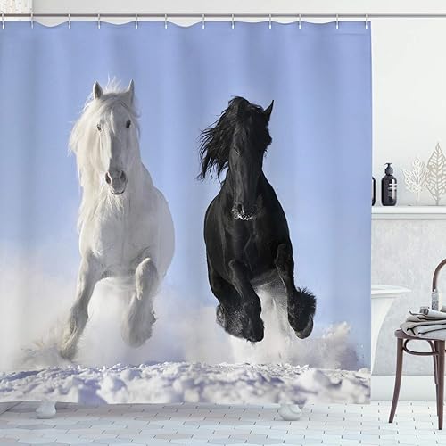 Miniatura 43 de Ambesonne Cortina de ducha hawaiana, diseño de hibisco hawaiano tropical, silueta de niña, tabla de surf, impresión de arte retro, juego de Fucsia