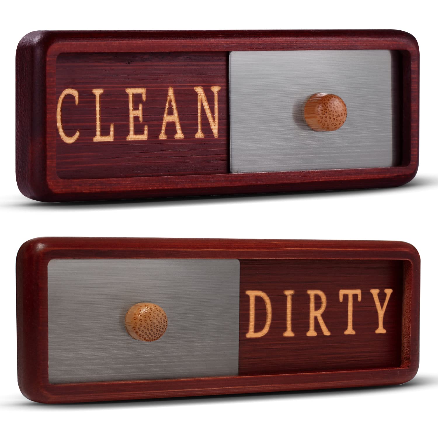 TEYGA Bamboo Dishwasher Clean Dirty Magnet Sign, with Stainless Steel Window - Dishwasher Magnet Clean Dirty, No-Scratch Strong Magnets, 2 Double-Sided Stickers, Dirty Clean Dishwasher Magnet Cover