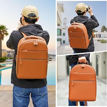 Camera Backpack Classic PU Leather with 15 Inch Laptop Compartment, Professional Camera Bag for Photographers for DSLR Large 20L