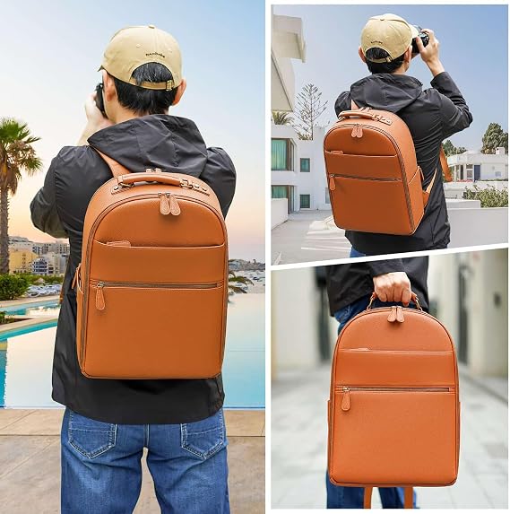Camera Backpack Classic PU Leather with 15 Inch Laptop Compartment, Professional Camera Bag for Photographers for DSLR Large 20L