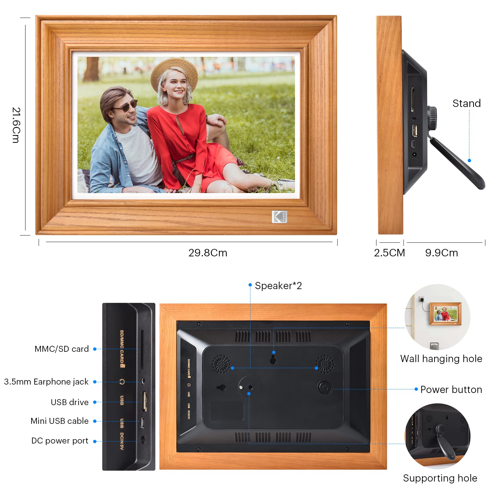KODAK Cadre Photo Numérique WiFi Cadre Numérique Photo 10 pouces, FHD 1920*1200 Écran Tactile, Cadre Photo Électronique avec Mémoire de 64Go, Rotation Automatique, Partage d'images et Vidéos via App