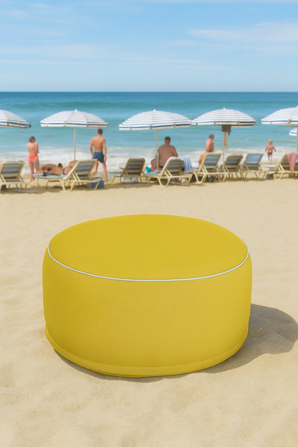 Brandsseller Puf hinchable para exteriores, 55 x 25 cm de diámetro, resistente al agua, para jardín, terraza, salón y playa, resistente a la intemperie y fácil de limpiar, color amarillo