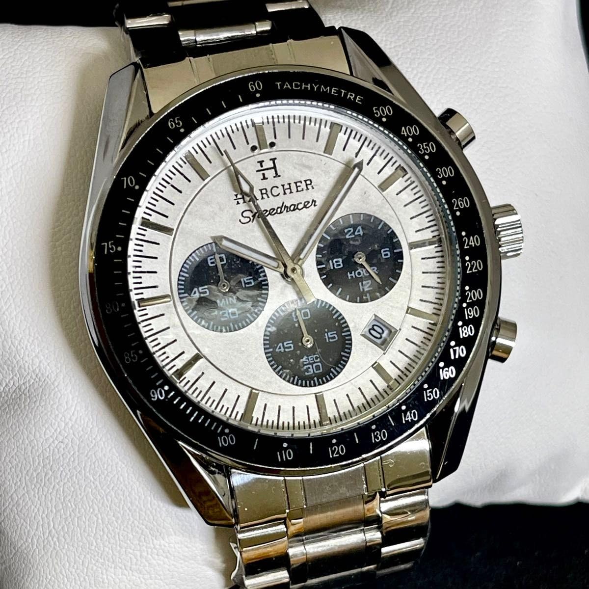 OMEGA クロノグラフ 腕時計 シルバー/ブラック オメガ スピードマスター40mm グレー×ブラックフェイスは男