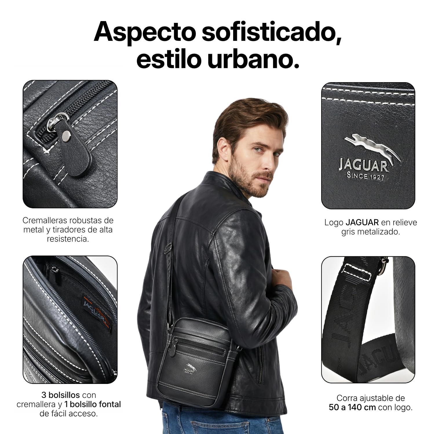 JAGUAR Bandolera Cruzada Hombre Elegante – Bolsos para Hombre Modernos y Cómodos | Bolsos Bandolera Grandes para Viajar, Ir a la Oficina o Uso Diario