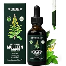 Betterbrand Mullein Drops for Lung Detox Mint Flavor Mullein Leaf Tincture with Chlorophyll Supports Respiratory Wellness, Alcohol-Free, 1 Month Supply, 60ml Limited Batch