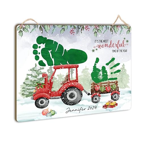 Red Tractor DIY Christmas Handprint Footprint Art 2025 for Baby