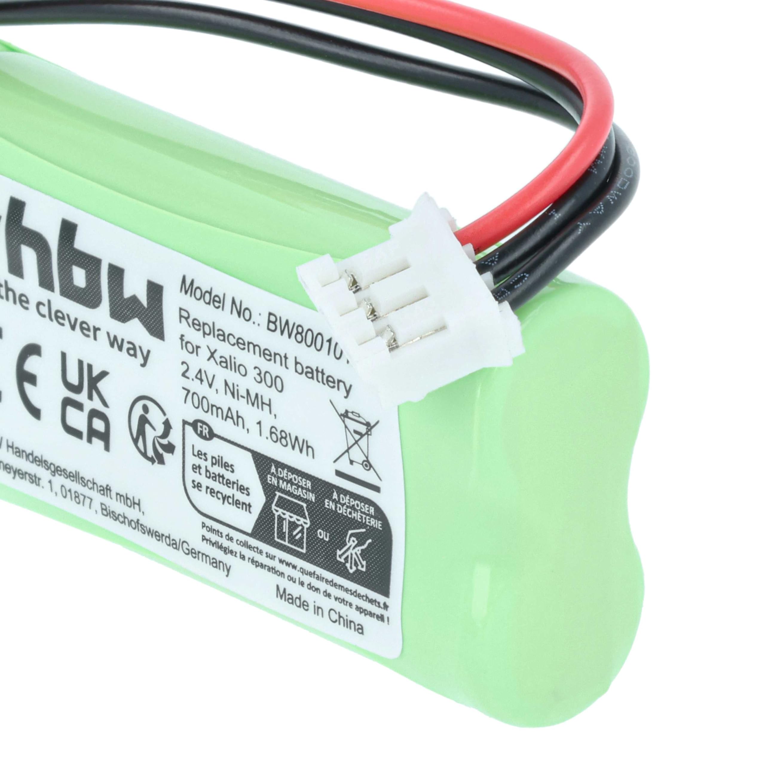 vhbw NiMH akumulator 600 mAh (2,4 V) do bezprzewodowego telefonu stacjonarnego Philips Xalio 300, 300 DECT jak 2HR-AAAU, H-AAA600X2, H-AAA500X2.