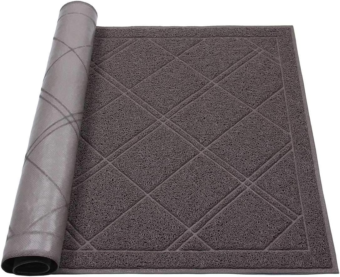 Darkyazi 24" x 36" Large Indoor/Outdoor Entrance Doormat Rubber Shoes Scraper 23.6" x 35.4" Plaid Design Non Slip Heavy Duty Front Door Mat Rug, Outside Patio,Welcome Mat (Brown)