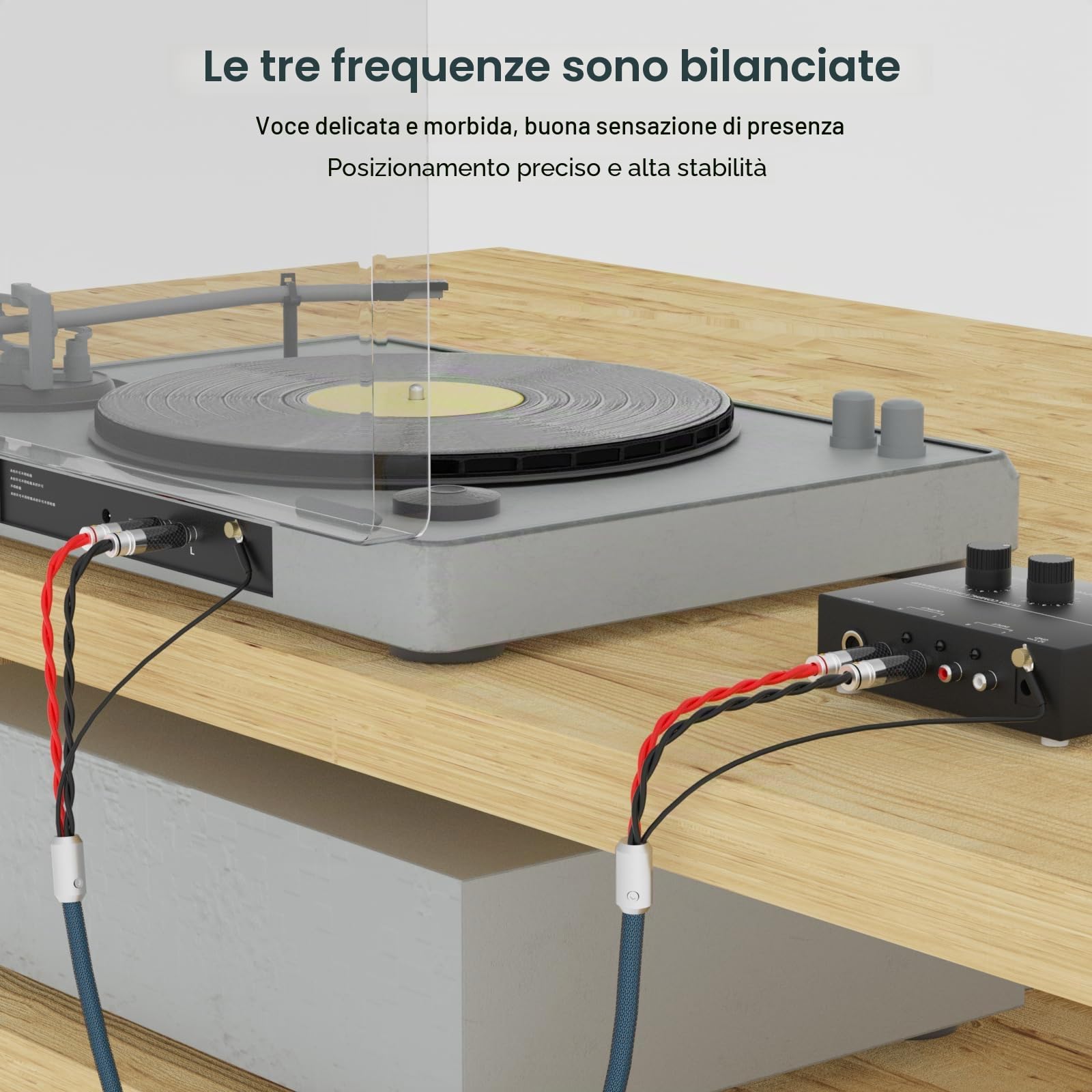 Monosaudio TA205R - Cavo audio 1,5 m, placcato argento OFC, 4 connettori placcati in argento, con doppia schermatura 98% + messa a terra, HiFi per giradischi/amplificatori