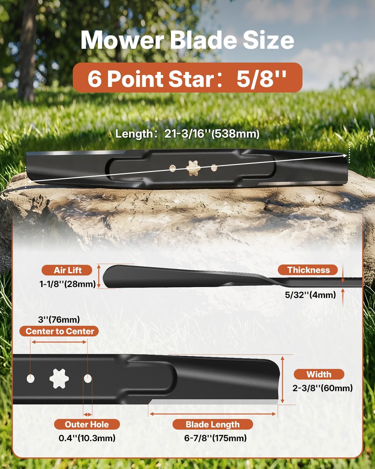 942-04308 Lawn Mower Blades for Cub Cadet Troy Bilt Craftsman 42" Deck Riding Mower, 6 Star Hole High Lift 42 inch Mulching Mower Blades, Replace 942-04308A, 942-04312, 742-04312,742-04308A(2Pack)