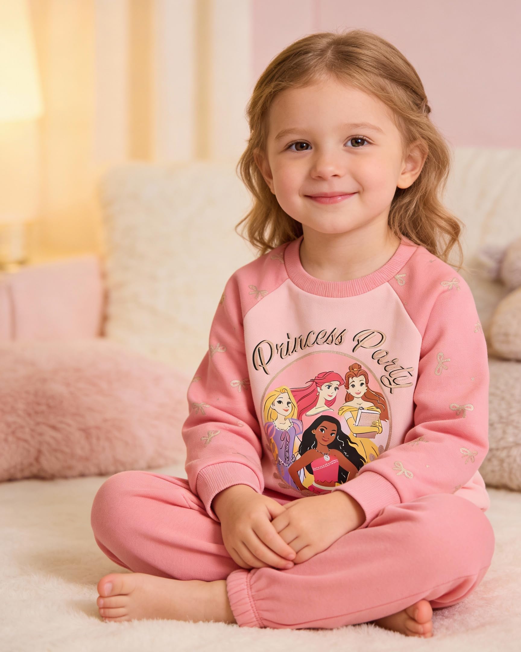 Disney Princess Toddler Girls’ Outfit Set - Two Piece Sweatshirt with Metallic Ink & Jogger Pants (3T)
