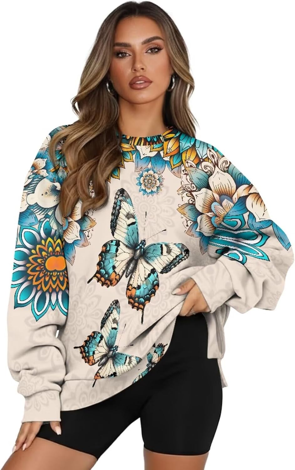 Renewold Women's Fashion Hoodie Sweatshirts Oversized Womens Fashion Sweatshirts Crewneck Casual Pullover with Pockets