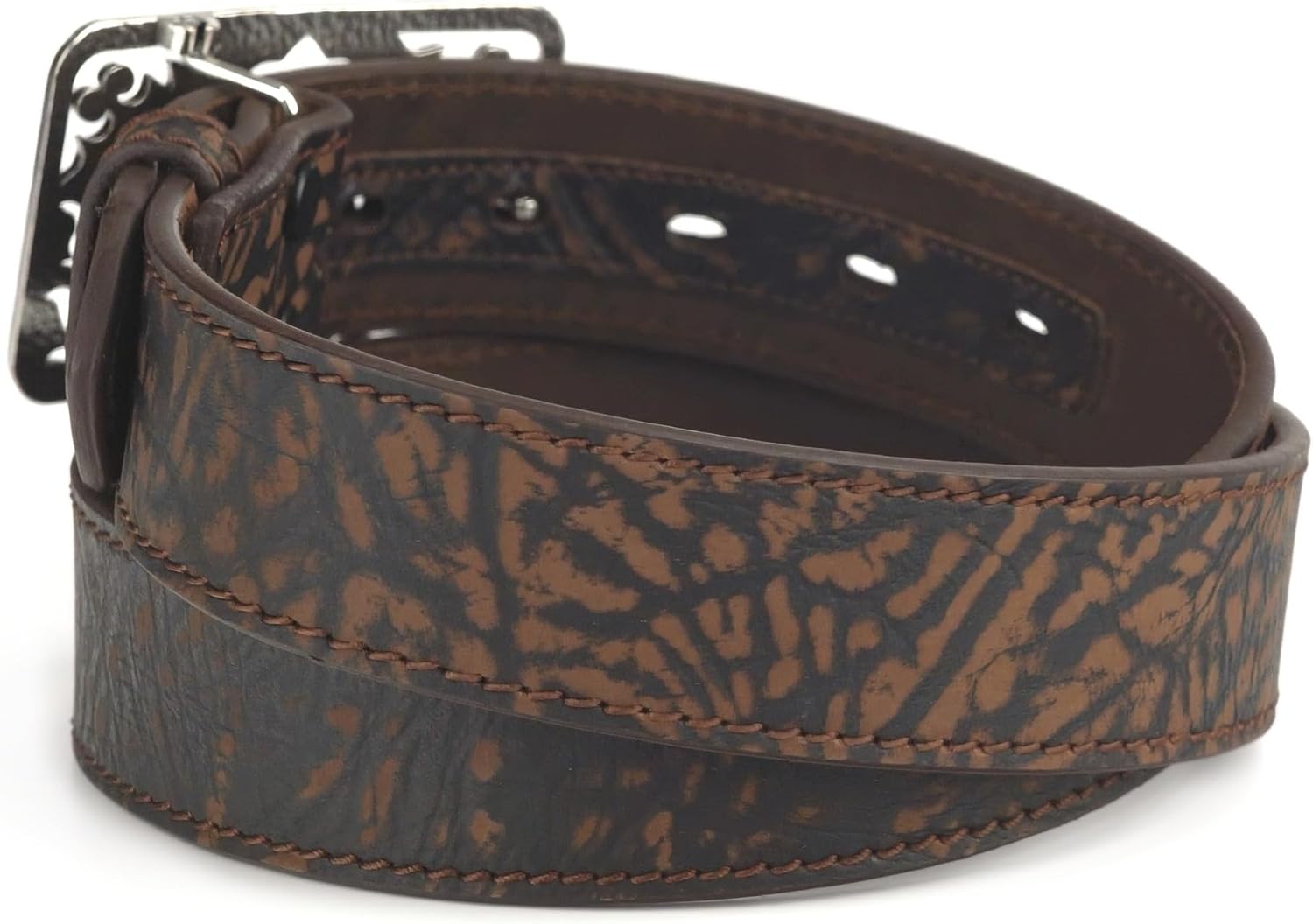 ARIAT Ladies Moonstruck Leather Belt with Hammered Filigree Plate Buckle and Cross, Tan, Sizes S-XL, 1-1/2 Inch Wide
