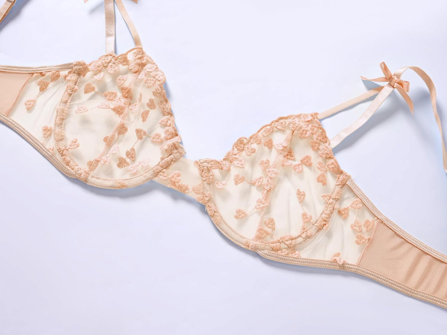 Sexy Womens Underwire Strappy Embroidered Mesh Sheer Lingerie V Neck Set See Bra 2 Piece - Image 4