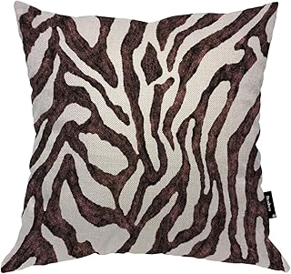 Beabes Zebra Skin Pattern Durable Throw Pillow Case Animal Fur Black Brown Striped Texture Wallpaper Art Print Soft Square Cushion Case for Men Women Boys Girls Home Decor Cotton Linen 16x16 Inch