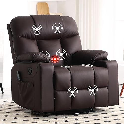Bonzy Home Swivel Rocker Recliner with Heating and Massage, 40"
