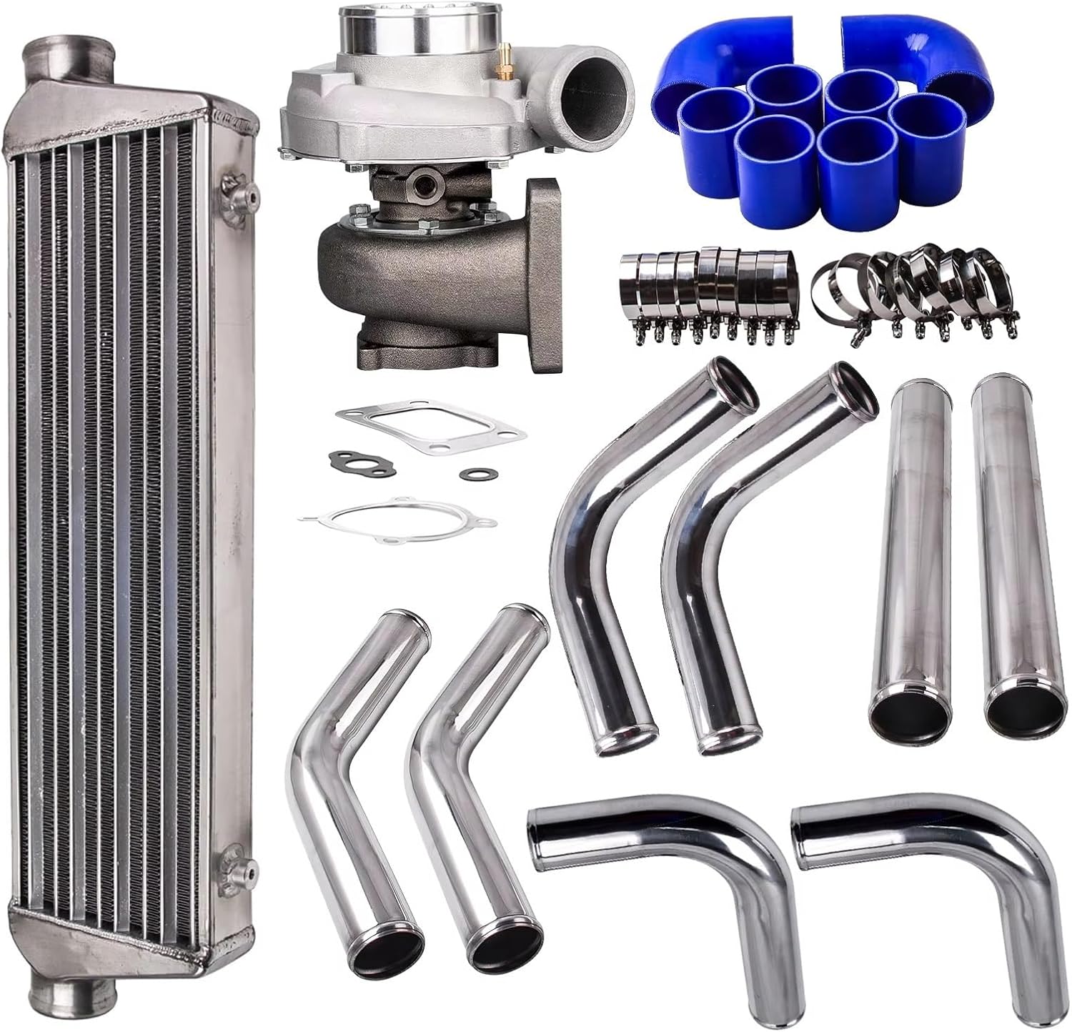 For All 4/6 Cylinder And 2.5L-6.0L T3T4 GT3582 GT30 A/R .70 Cold A/R .63 600Hp Compressor Turbocharger Intercooler Piping Kit