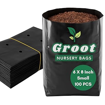 Groot Small 6 x 8 Inches 100 PCS - Plastic UV Protected Poly Grow Nursery Plant Bags | Plant Bags for Home Garden | Nursery Bags for Plants
