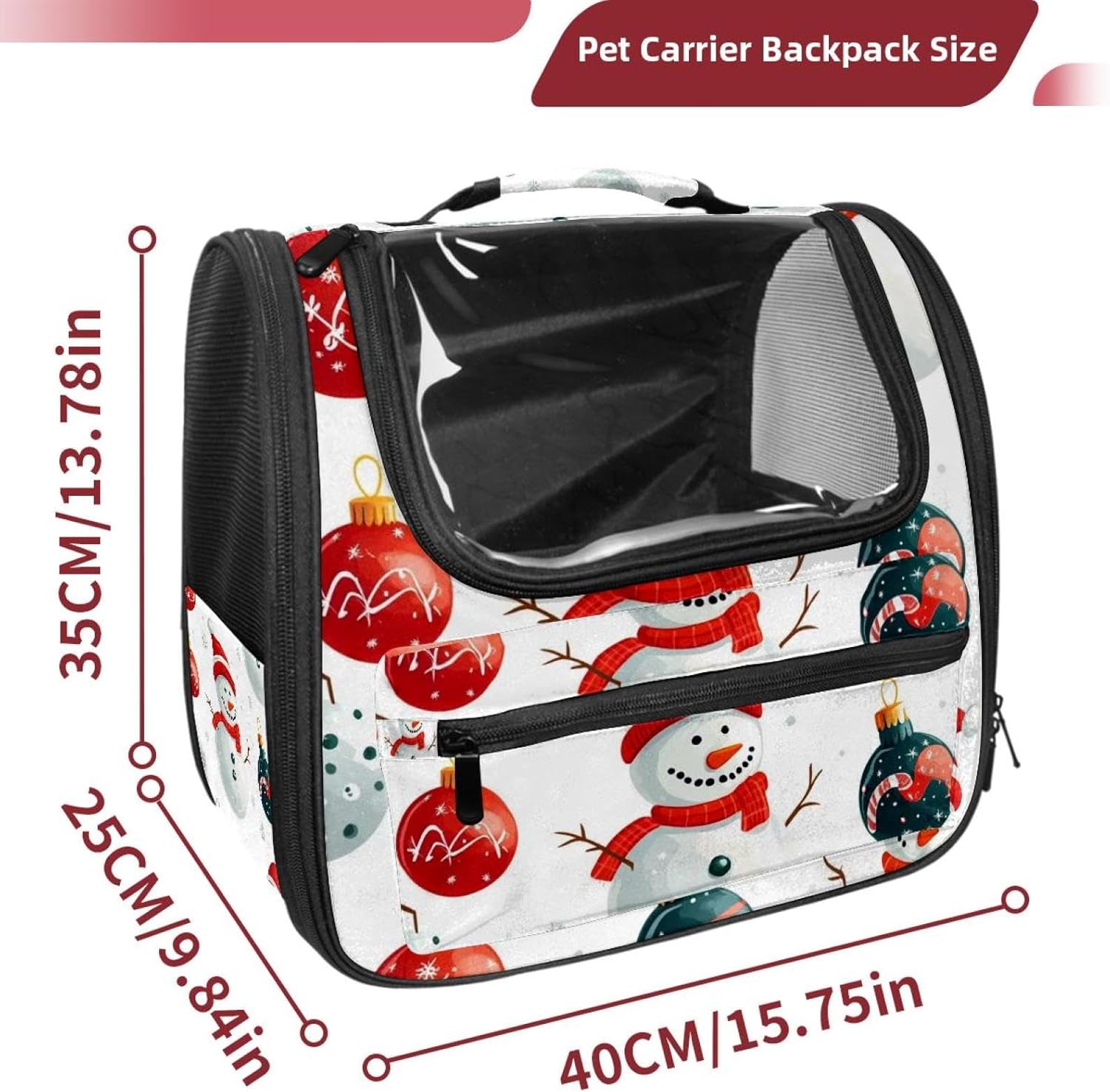 Portable Travel pet Backpack Carrier Hamster Bag Small Dog cat Carrier Breathable Hang Bag, Merry Christmas Snowman