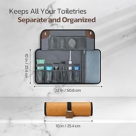 Estour Toiletry Bag for Men, Travel Essentials Travel Toiletry Bag, Water-Resistant Compact Bathroom Roll Organizer for Hygiene, Shaving kit, Gifts for men (6.Khaki Yellow (PU Leather))