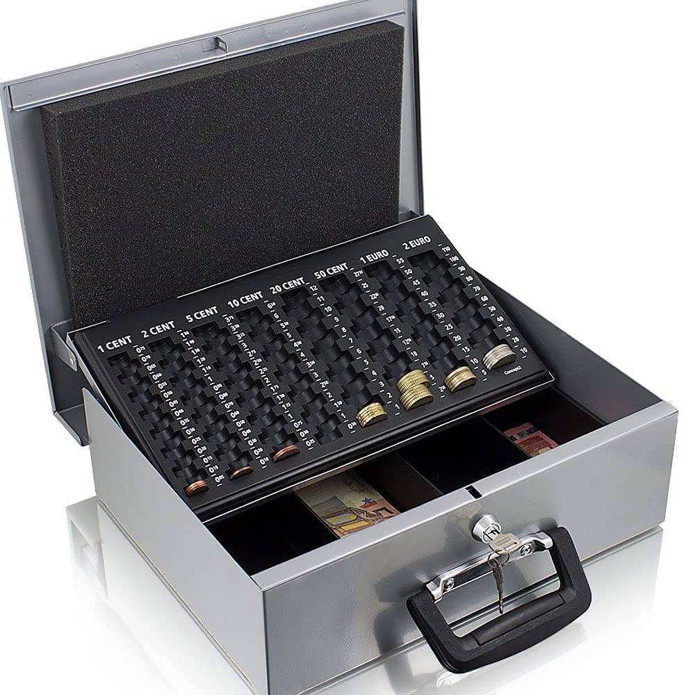 35cm Hellgrau Geldtransportbox Geldkassette Münzzählbrett Zähl- und Transportkassette Münzkassette Geld Kasse Geldkasse Transportbox 350mm
