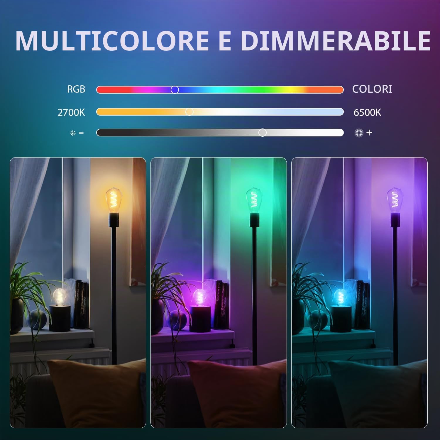 LVWIT Lampadine Alexa Vintage lampadina smart Retrò Edison 470Lm,Lampadine wifi E27,Smart Bulb 6.3W Equivalenti a 40W,lampadina intelligente RGB,luce alexa,Controllo Telecomando e App, 3 Unità