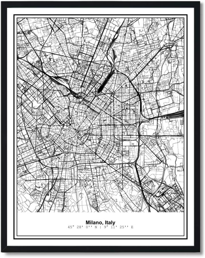Susie Arts 11X14 Unframed Milano Italy Metropolitan City View Abstract Street Map Art Print Poster Wall Decor V330