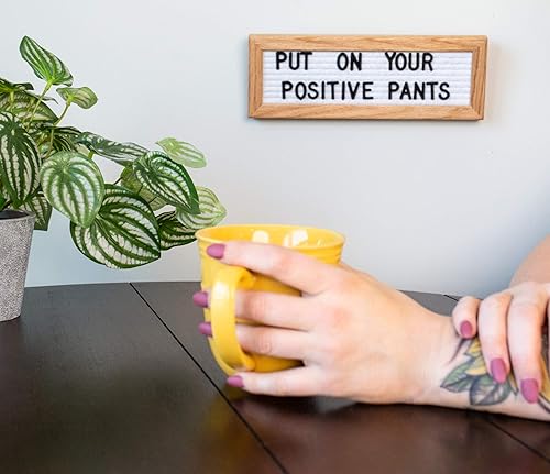 Miniatura 121 de Letrero de fieltro negro y letras blancas de 10 x 10 pulgadas Este letrero personalizable incluye 300 letras de plástico y marco de roble., Negro