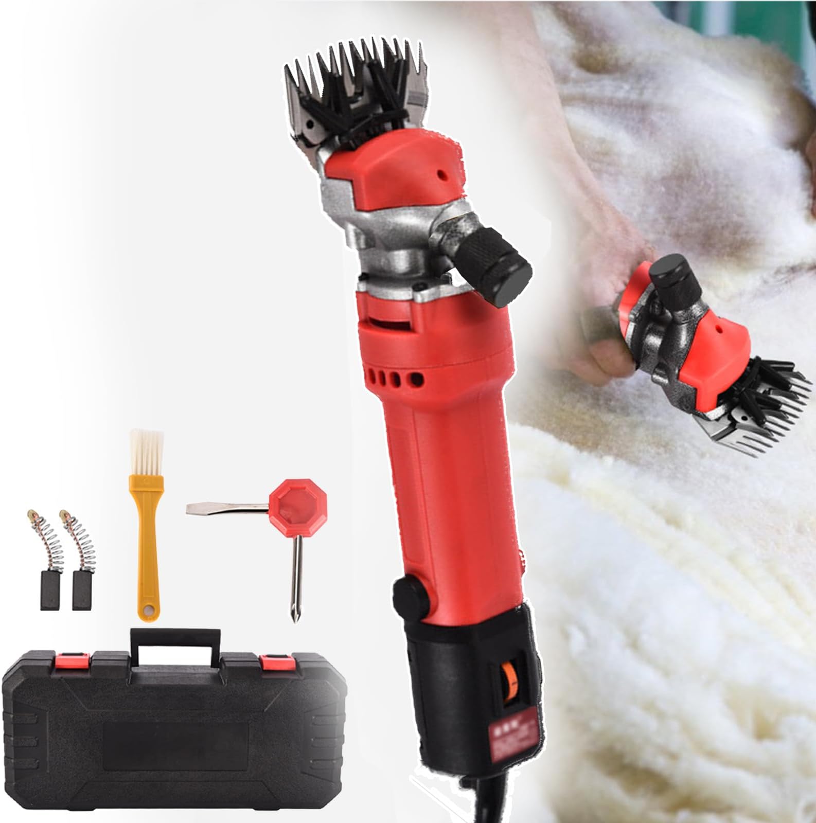 Sheep Shears Comb Tool 690W, No-load Speed: 24000r/min, Slice Diameter: 76 Mm, Y-type Pressing Claw+ 6 Gear, Comfortable to Hold, for Sheep, Goats, Alpaca, Llamas,Deep red