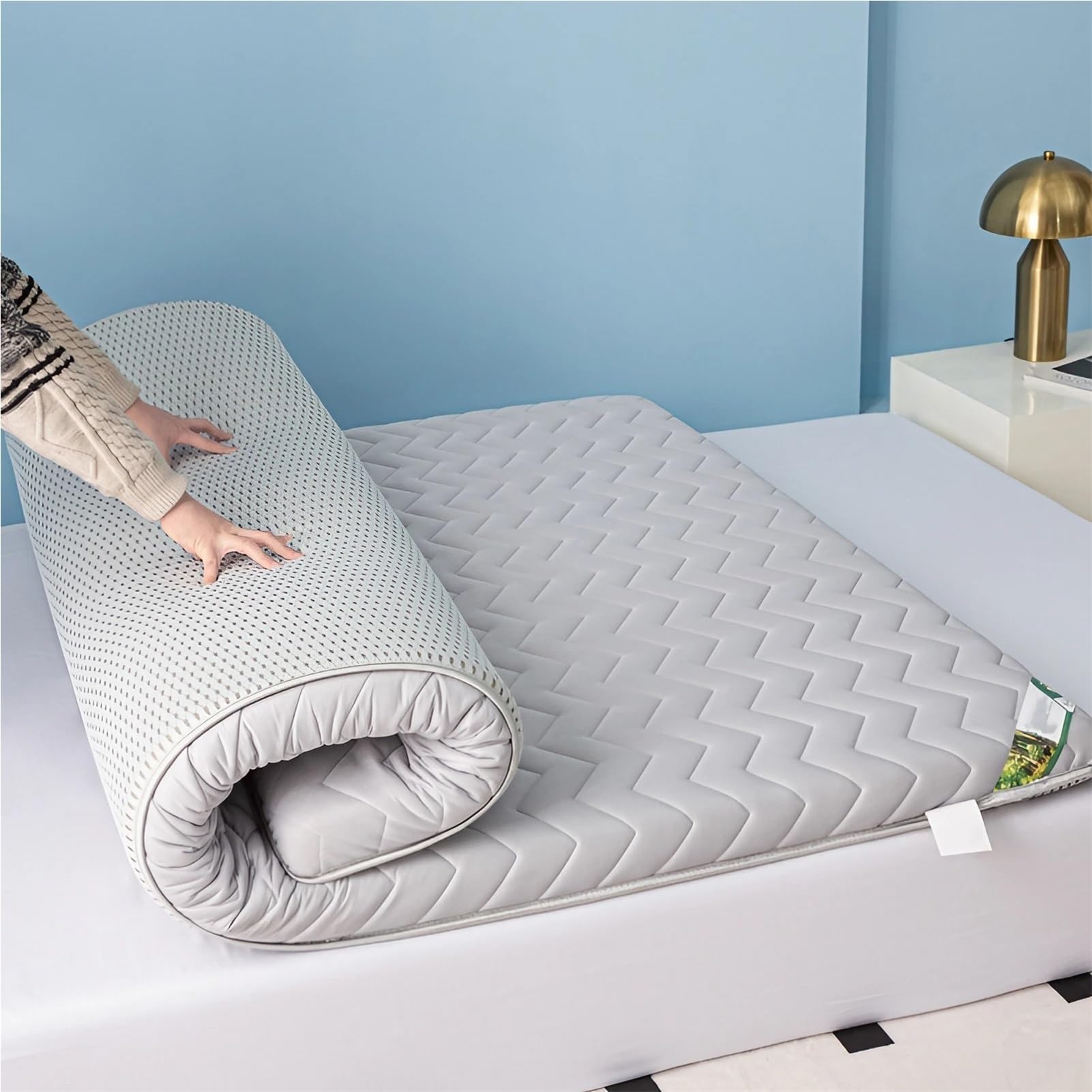 Futon giapponese, spessore 5 cm, solido e da tavolo, in memory foam, portatile e pieghevole, per pavimento, campeggio, letto degli ospiti, camera da letto (grigio, 110 x 190 cm)