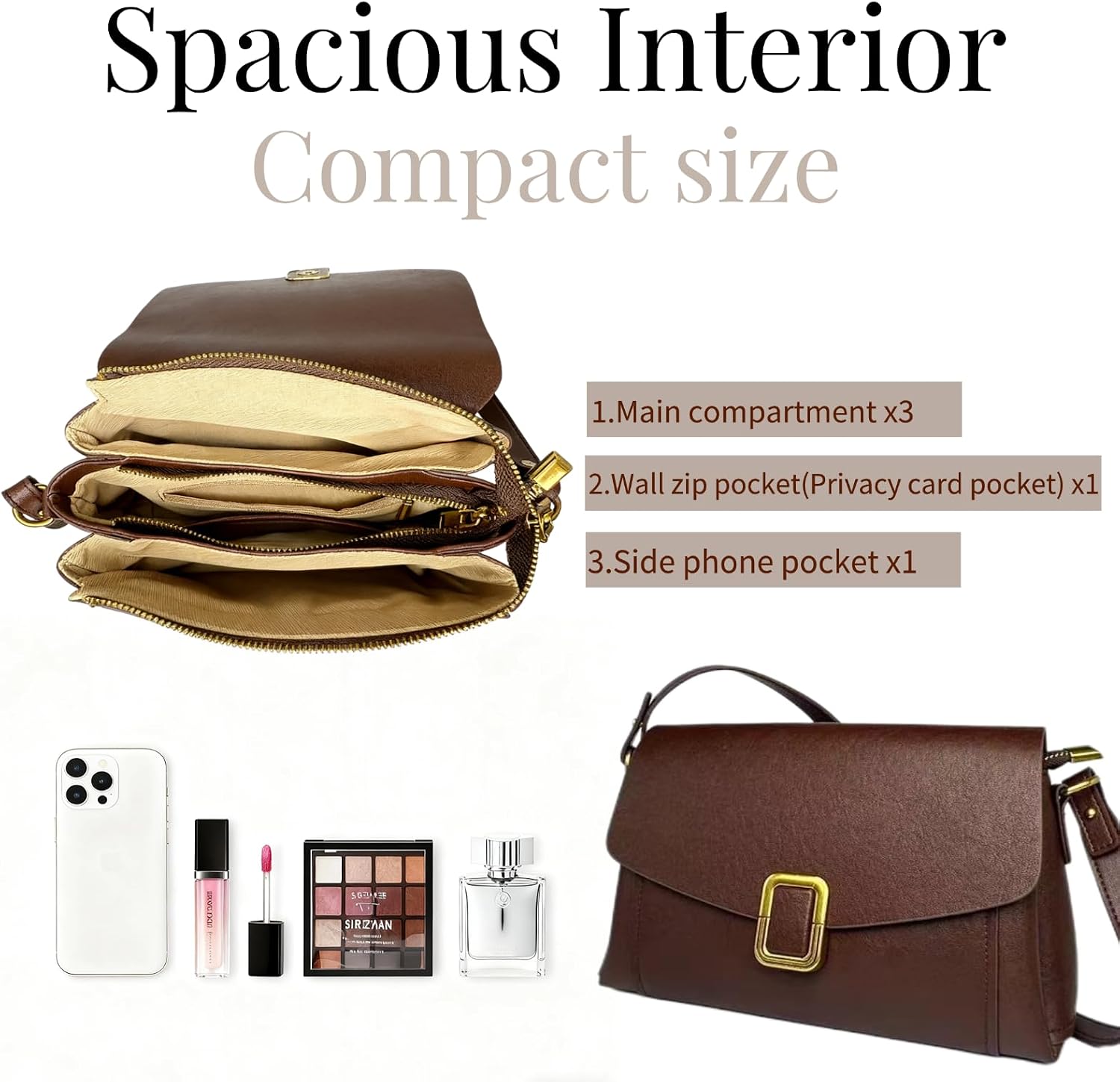 Genuine Leather Crossbody Bag for Women, Cowhide Leather Shoulder Purse for Daily Commute, Travel and Casual Use