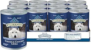 Blue Buffalo Wilderness High Protein, Natural Senior Wet Dog Food, Turkey & Chicken Grill 12.5-oz cans (Pack of 12)