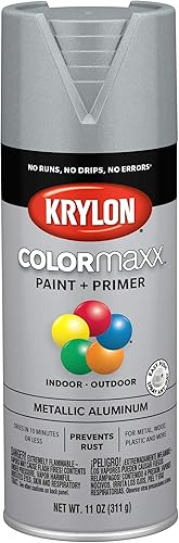 Krylon K05587007 COLORmaxx - Pintura y base en aerosol para uso en interiores y exteriores, color aluminio metálico, 11 onzas (paquete de 1)