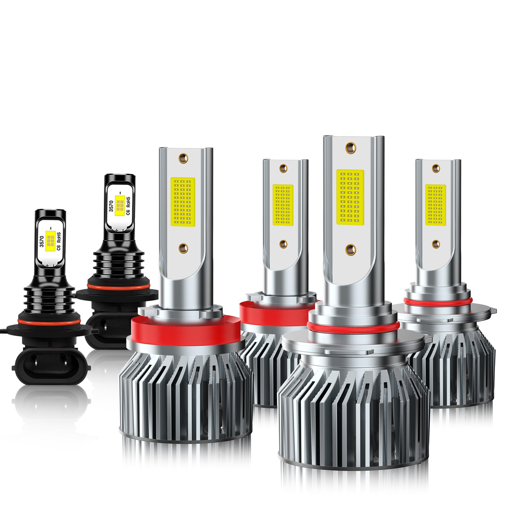 Car Light Bulbs Fit For Ford Escape 2017-2023,High Beam Low Beam and Fog Light Bulb Combo,40000LM 6500K White 600% Brightness,Plug-and-Play, 50000Hr Lifespan,Pack of 6 — view 8